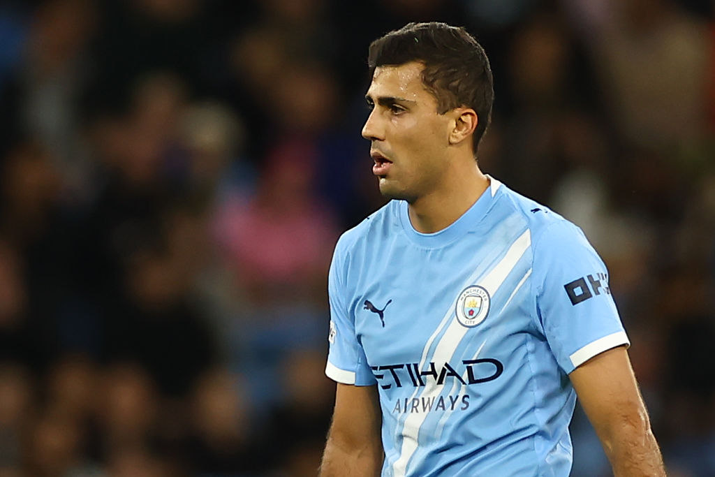 Rodrigo Hernandez Cascante of Manchester City looks on during the UEFA Champions League match between Manchester City and SSC Napoli.