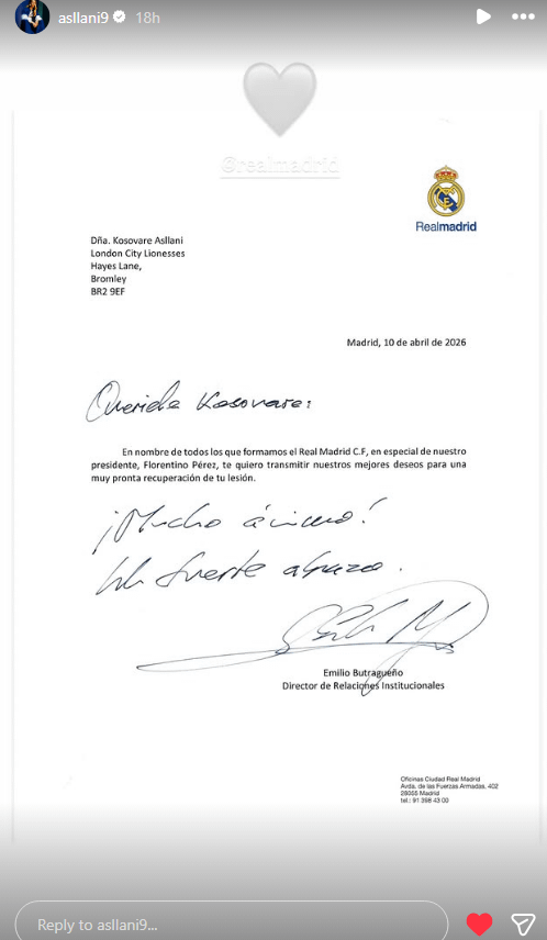 Our legend Asllani has received this letter from RM before her ACL surgery