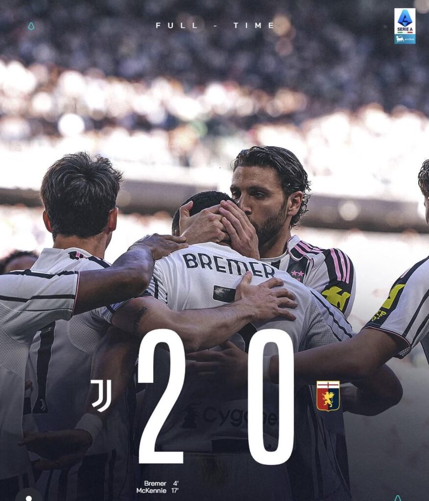 Juve 1 point away from Champions League spot after defeating Genoa 2-0