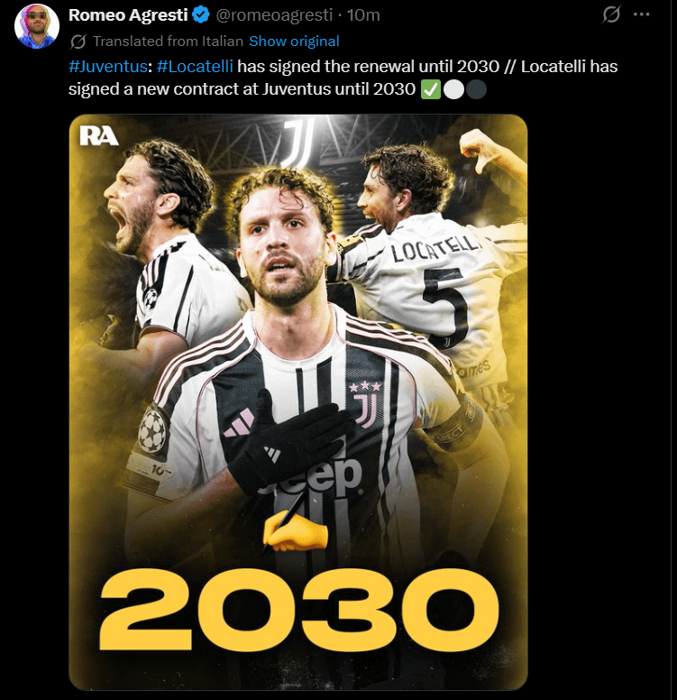 Locatelli has signed a new contract at Juventus until 2030 ✅⚪️⚫️