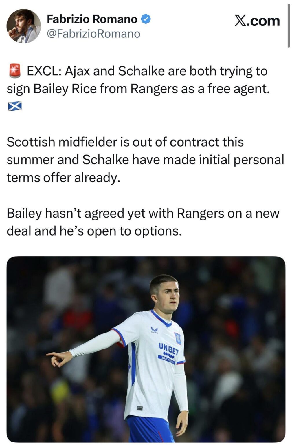 [Fabrizio Romano] Ajax and Schalke tracking Bailey Rice