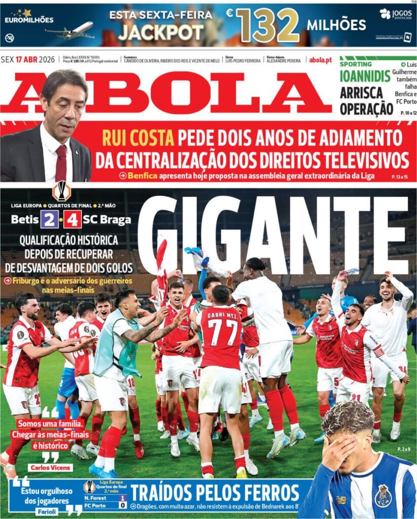 Capas dos jornais desportivos portugueses de sexta-feira, 17 de Abril.
