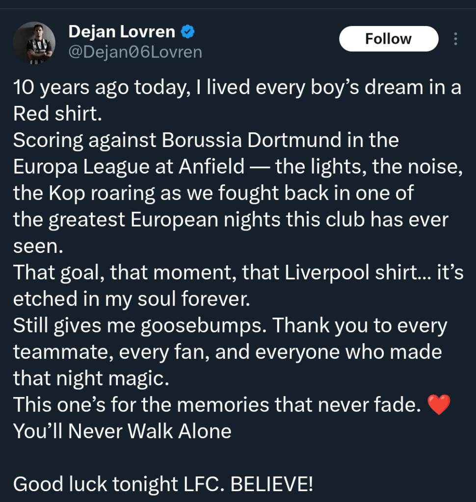Dejan Lovren post on X