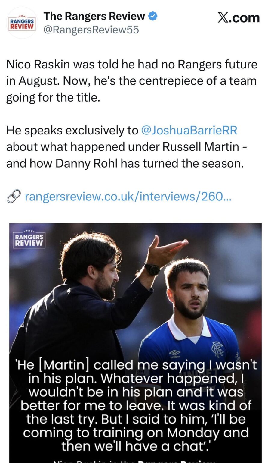 Nico Raskin on fallout with Russell Martin earlier this season