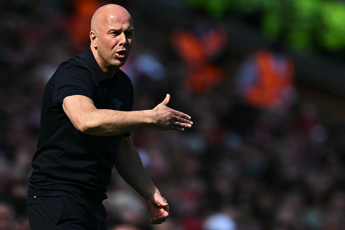 Liverpool manager Arne Slot reacts during the English Premier League football match between Liverpool and Brentford at Anfield in Liverpool (Photo by Paul ELLIS / AFP via Getty Images)