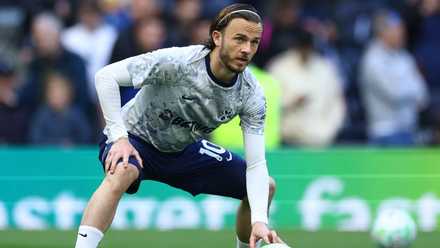 James Maddison warms up ahead of Tottenham vs Brighton in the Premier League
