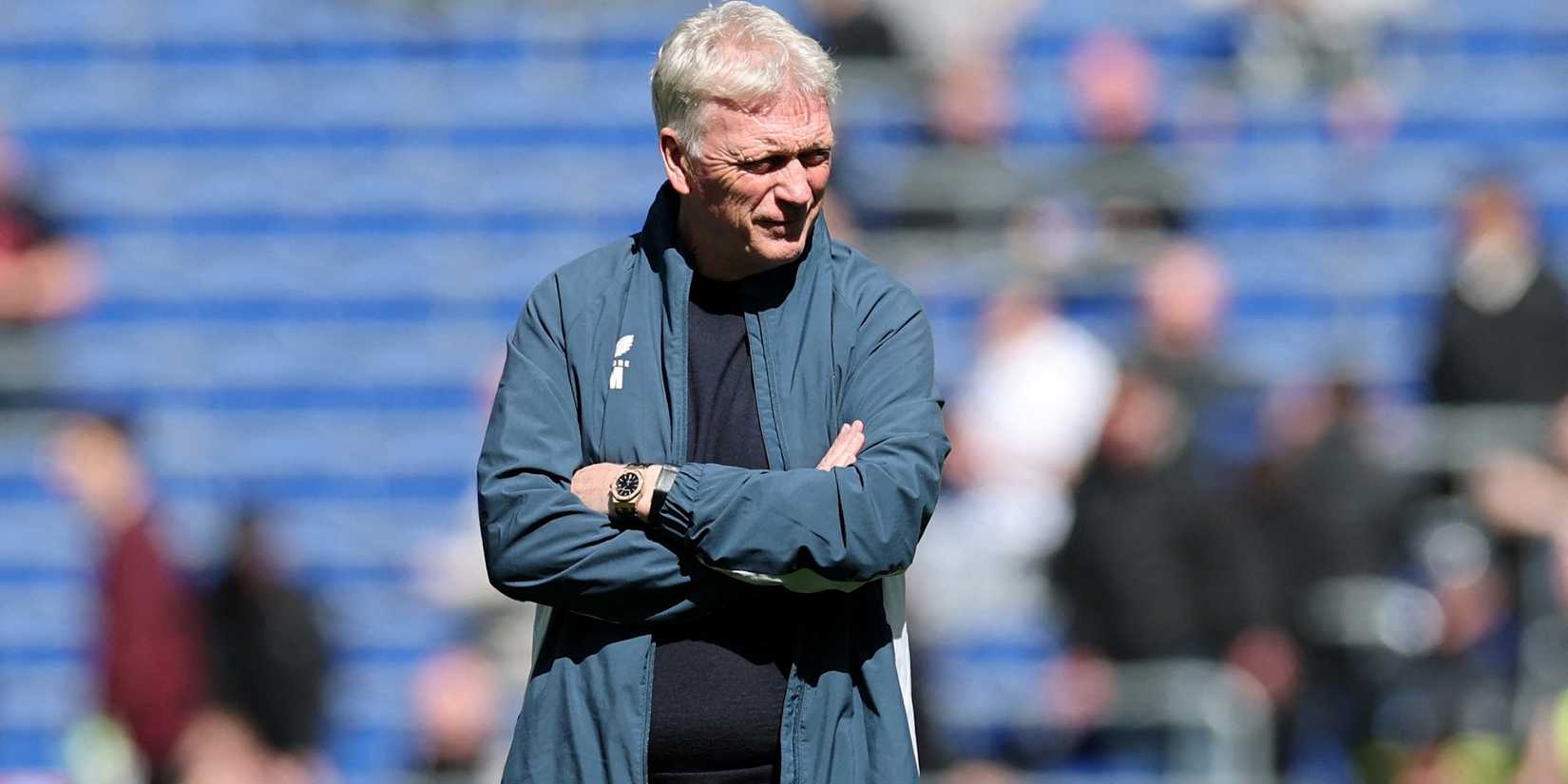 Everton manager David Moyes looks on during the warm up before the match
