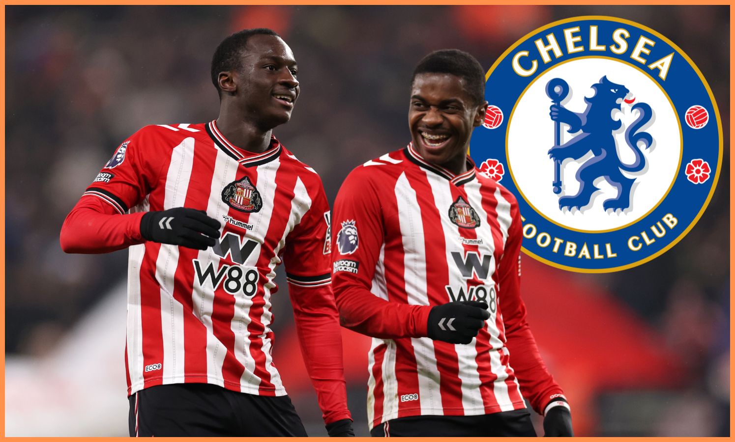 Noah Sadiki and Habib Diarra celebrate for Sunderland