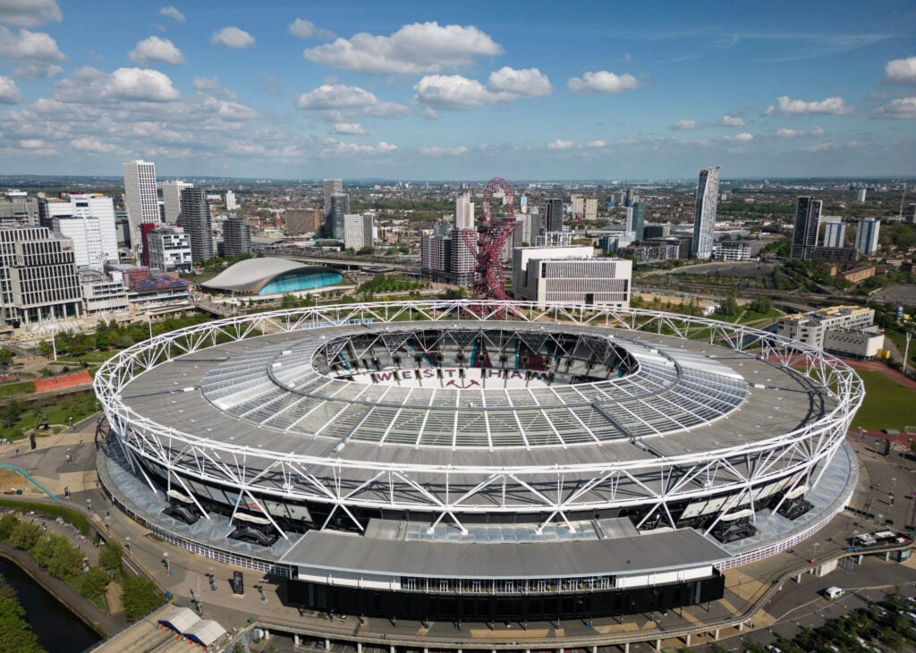 An aerial view of West Ham's rented home, the London Stadium