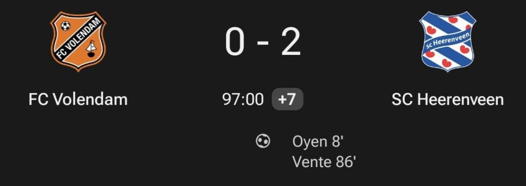 Heerenveen wint in Volendam en mag zich melden in de play-offs om Europees voetbal