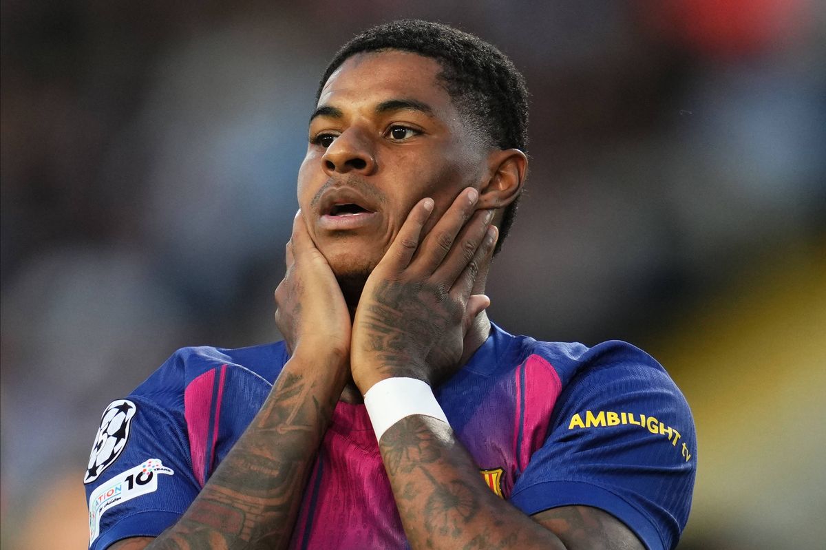 Marcus Rashford of Barcelona disappointment during the UEFA Champions League 2025/26 League Phase MD3 match between FC Barcelona and Olympiacos FC at Estadi Olimpic Lluis Companys on October 21, 2025 in Barcelona, Spain.