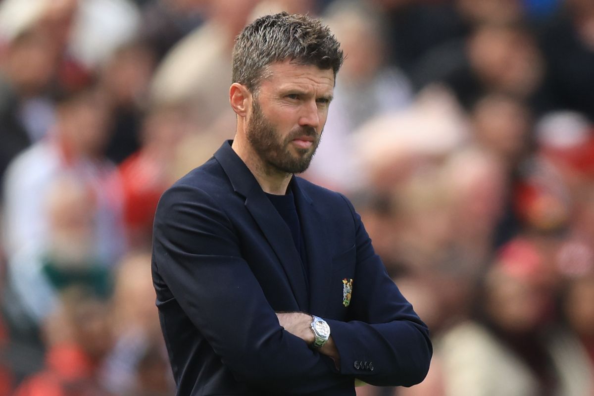 MANCHESTER, ENGLAND - MAY 17: Michael Carrick, Manager of Manchester United on the side line during the Premier League match between Manchester United and Nottingham Forest at Old Trafford on May 17, 2026 in Manchester, England. (Photo by Nigel French/Sportsphoto/Allstar via Getty Images)
