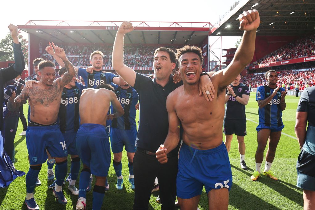 Andoni Iraola and some of his players after his final game as Bournemouth head coach