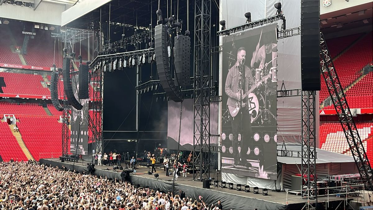 Zach Bryan on stage at Anfield Stadium on Friday, June 12