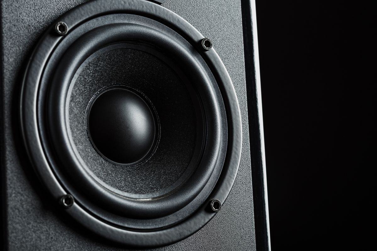 A close up of a large music speaker