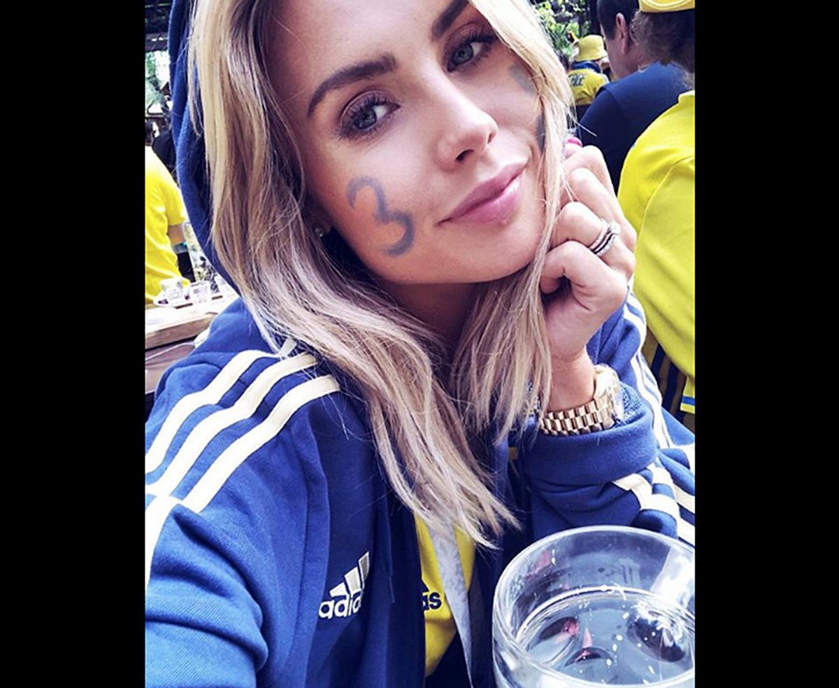 Maja Nilsson watches a game with fellow Swedes