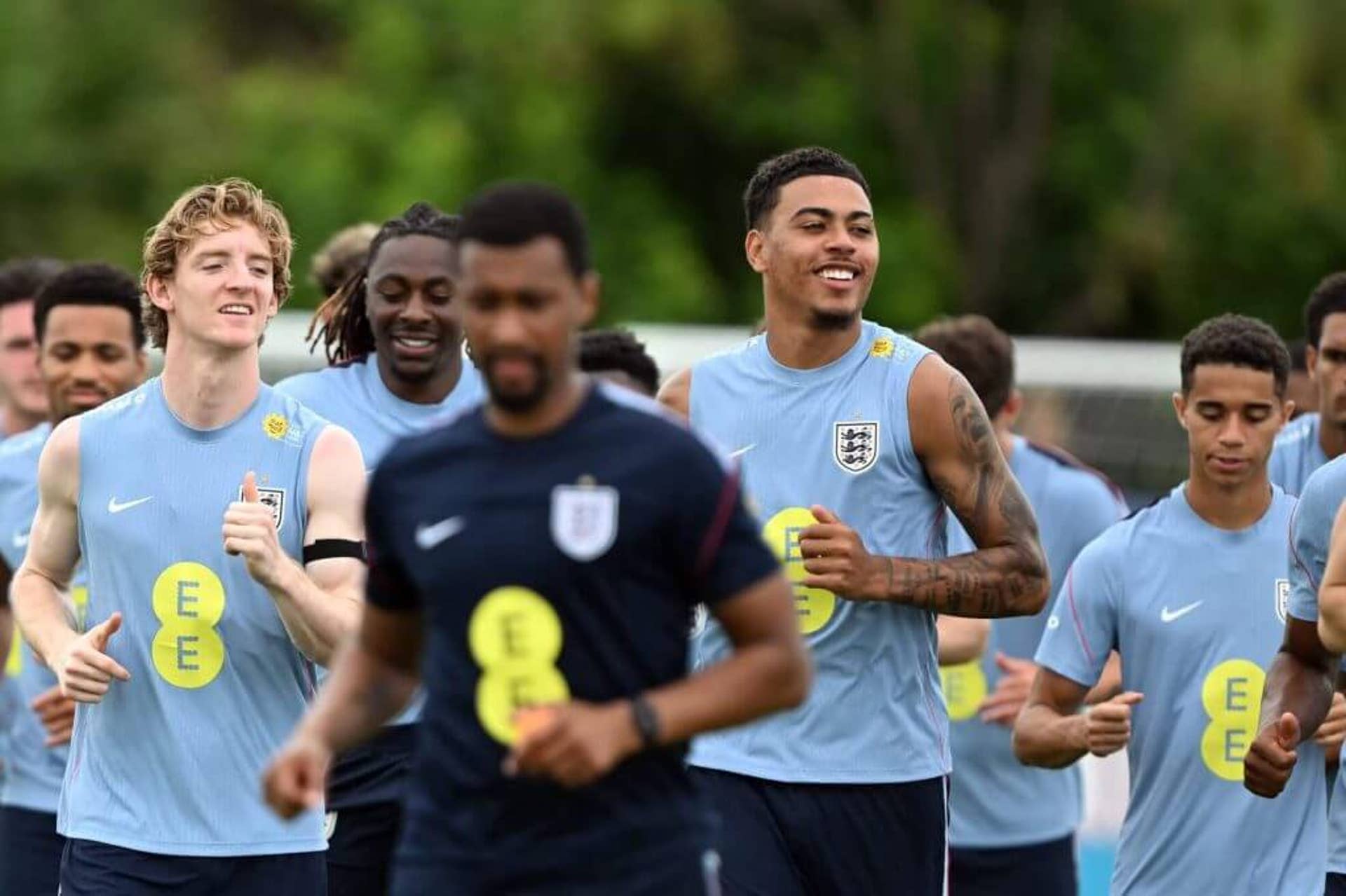 England players warming up at a training session