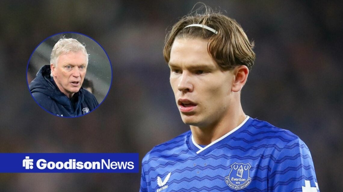 Tyler Dibling in action for Everton, David Moyes looks animated in Everton versus AFC Bournemouth.