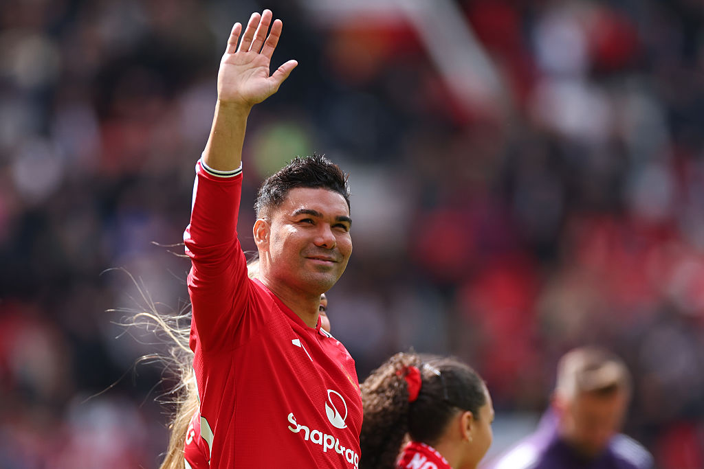 Casemiro waves goodbye to the Old Trafford crowd