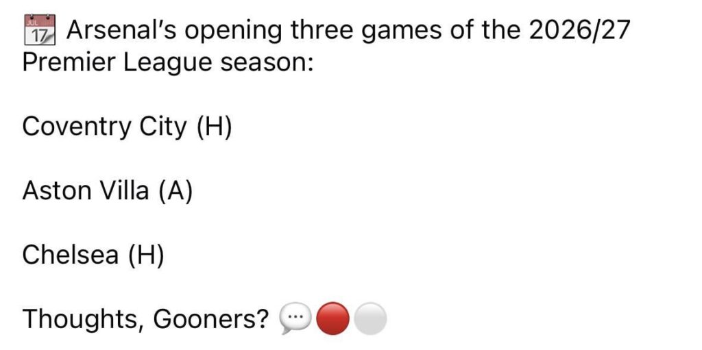 Arsenal’s 1st Three Fixtures
