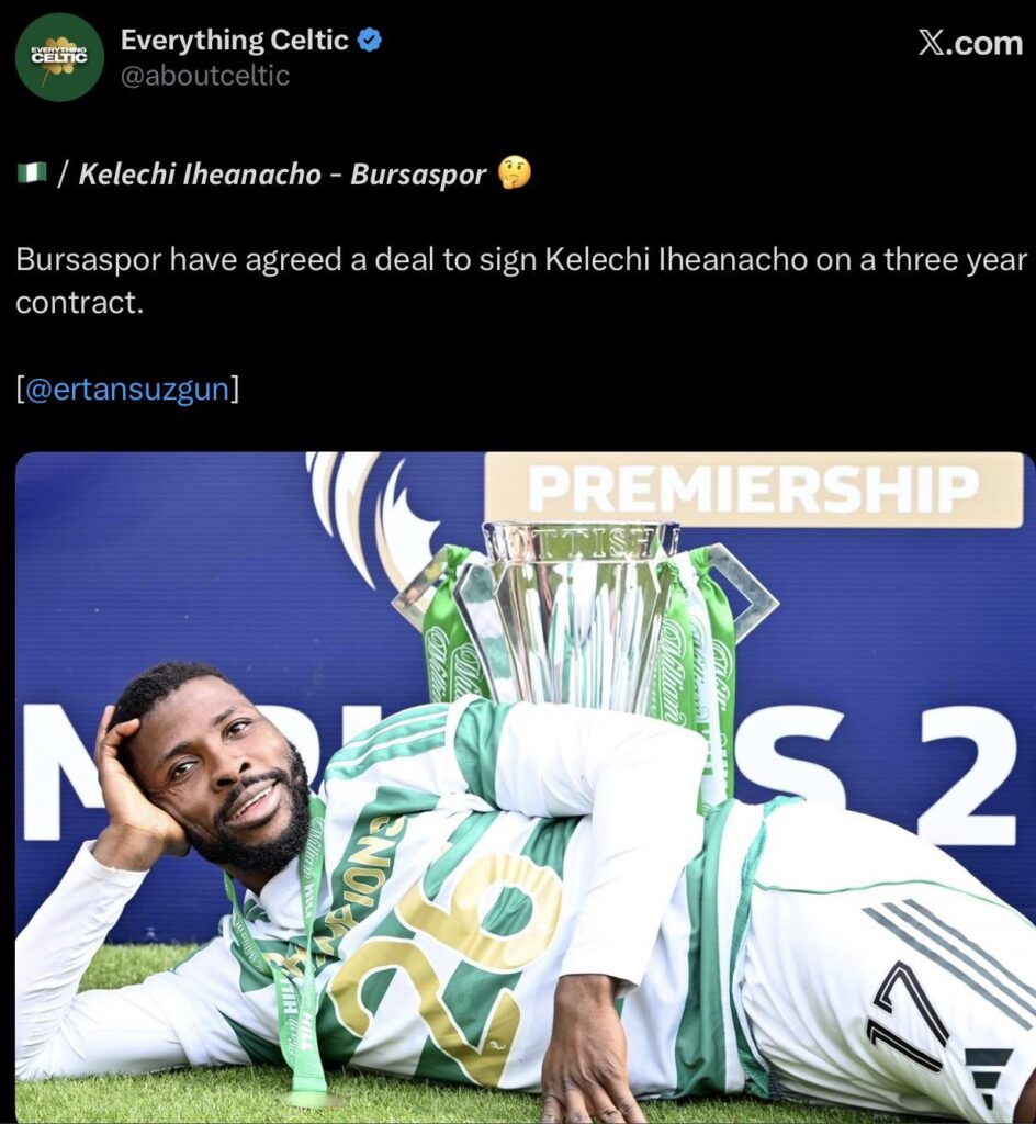 Kelechi Iheanacho has agreed terms with Bursaspor