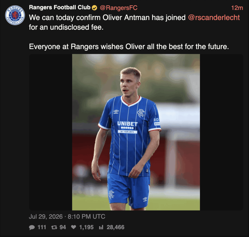 Oliver Antman joins RSC Anderlecht (undisclosed fee)