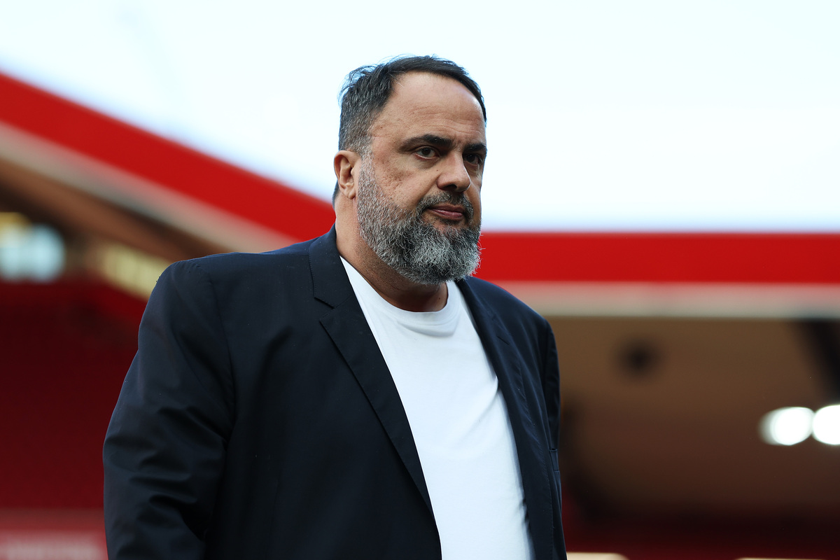 NOTTINGHAM, ENGLAND - NOVEMBER 01: Evangelos Marinakis, Owner of Nottingham Forest, looks on prior to the Premier League match between Nottingham Forest and Manchester United at City Ground on November 01, 2025 in Nottingham, England. (Photo by Michael Regan/Getty Images)
