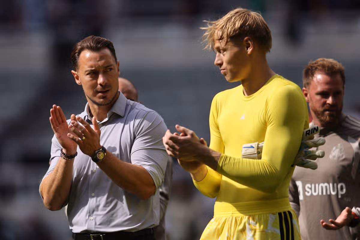 Matthias Jaissle and Lukas Hornicek of Newcastle United