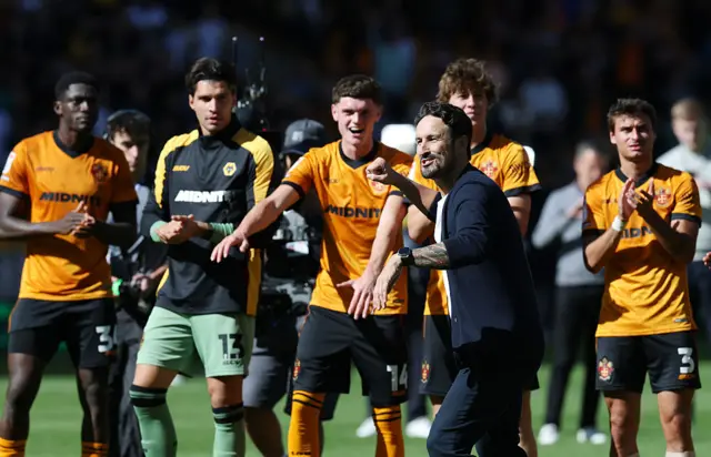 Cesar Peixoto, Manager of Wolverhampton Wanderers, celebrates