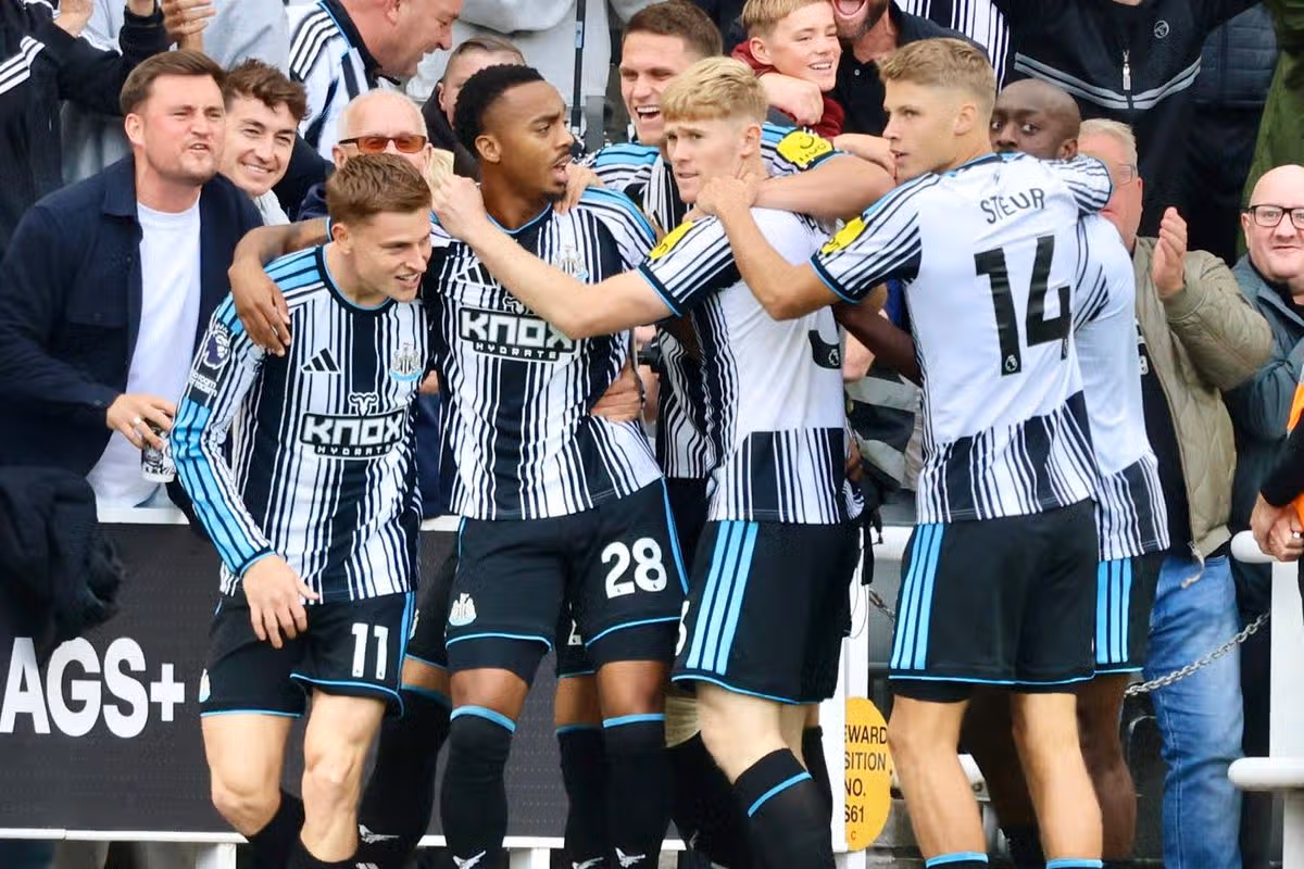 Joe Willock celebrates with his Newcastle team-mates after scoring against Hull City