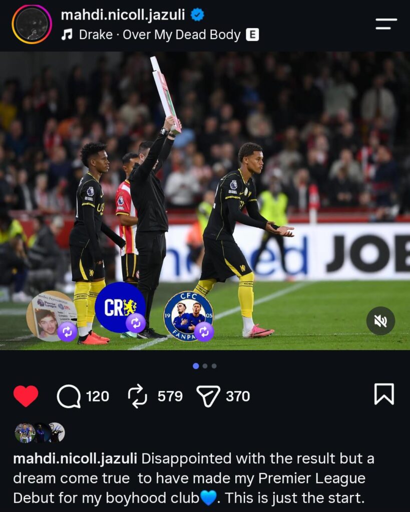 Mahdi Nicoll-Jazuli on Instagram: Disappointed with the result, but a dream come true to have made my Premier League Debut for my boyhood club💙. This is just the start.