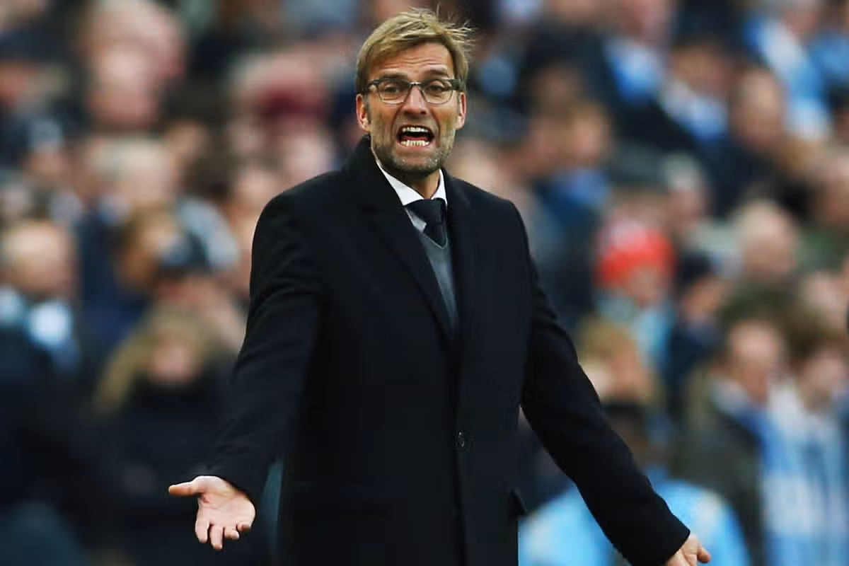 Jurgen Klopp, manager of Liverpool reacts during the Capital One Cup Final match between Liverpool and Manchester City at Wembley Stadium