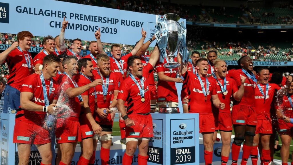 For Manchester City 2026, see Saracens 2019 Saracens rugby team celebrating 2019 Gallagher Premiership Rugby championship with trophy and champagne spray