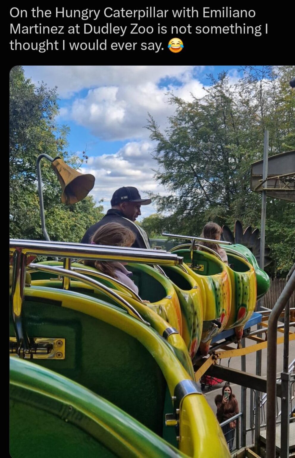You think you've seen it all then you see Emi Martinez riding a caterpillar at Dudley Zoo on the weekend.